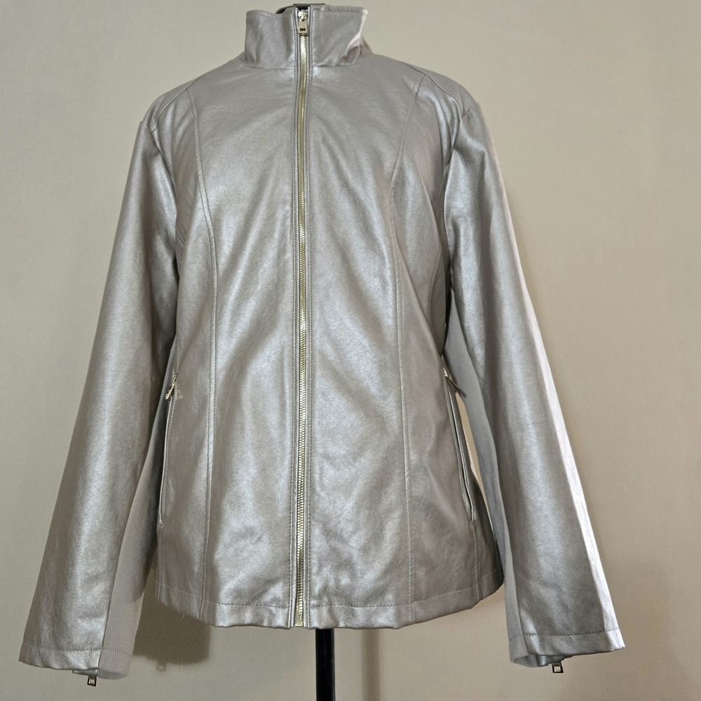 Andrew Marc New York Women's Faux Leather Moto Jacket Metallic Gold Size 3X